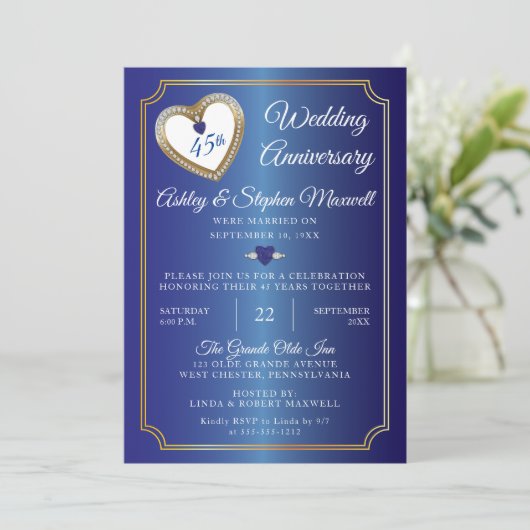 Sapphires Diamonds 45th Wedding Jubileum Party Kaart (Staand voorkant)