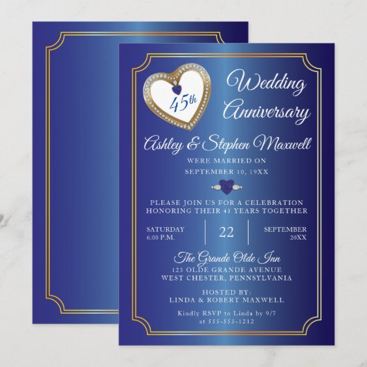 Sapphires Diamonds 45th Wedding Jubileum Party Kaart (Voorkant / Achterkant)