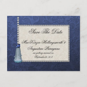 Sapphires Diamonds Blue Tassel op Damask Save Aankondigingskaart