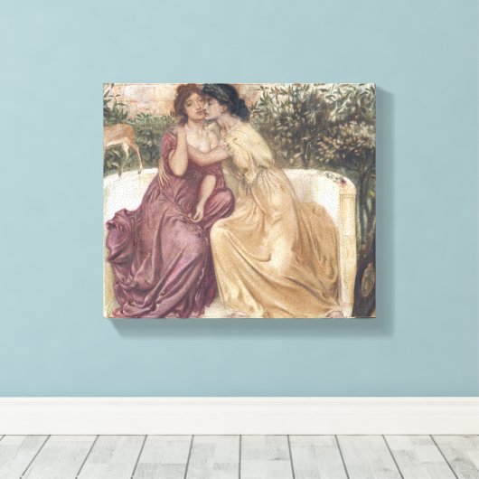 Sappho en Erinna in een Griekse tuin (Lesbische li Canvas Afdruk (Insitu (Houten vloer))