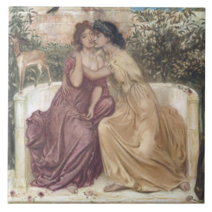 Sappho en Erinna in een Griekse tuin (Lesbische li Tegeltje