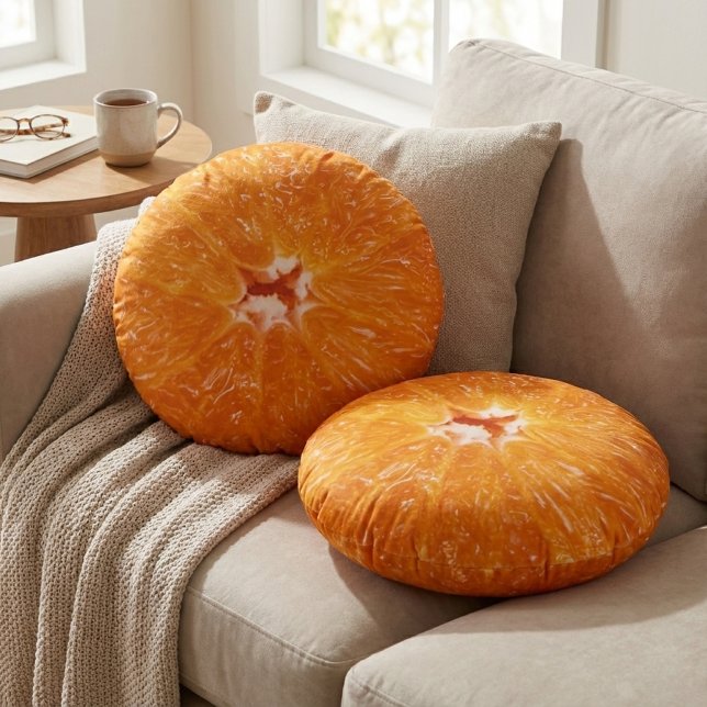 Sappig Citrusfruit Decor - Levendig Oranje Schijf Rond Kussen (Creator heeft geüpload)