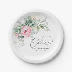 Sappig Gouden Groene Pink Bloemrijke Cheers  Papieren Bordje
