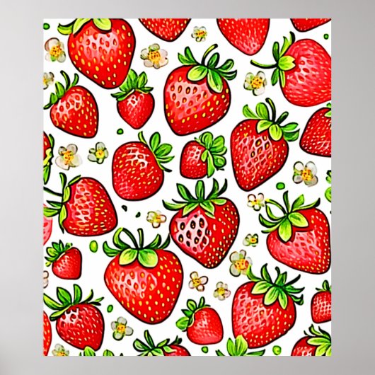 Sappig Rood Aardbeien Patroon Poster (Voorkant)