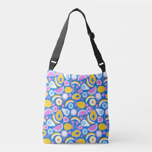 Sappig tropisch fruit - Blauwe achtergrond Crossbody Tas (Voorkant)