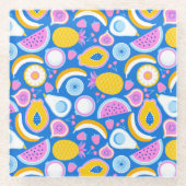 Sappig tropisch fruit - Blauwe achtergrond Glazen Onderzetter (Voorkant)