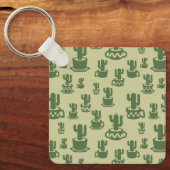 Sappige cactus silhouet in cups en potten sleutelhanger (Voorkant)
