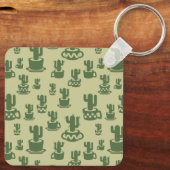 Sappige cactus silhouet in cups en potten sleutelhanger (Achterkant)