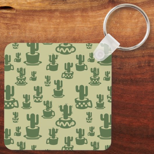 Sappige cactus silhouet in cups en potten sleutelhanger (Achterkant)