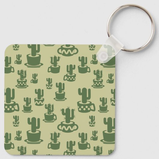 Sappige cactus silhouet in cups en potten sleutelhanger (Achterkant)