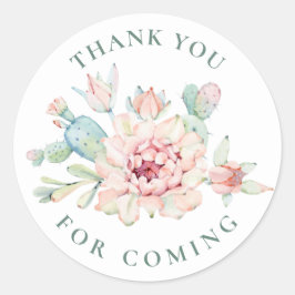 Sappige Dankjewel | Bloemige Cactus Baby Shower Ronde Sticker