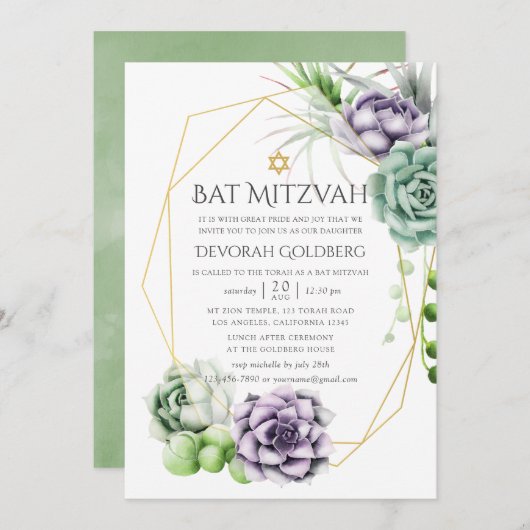 Sappige Geometrische Bat Mitzvah Kaart (Voorkant / Achterkant)