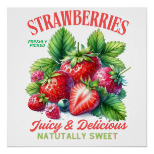Sappige & Heerlijke Aardbeien Vintage Fruit Kunst Perfect Poster