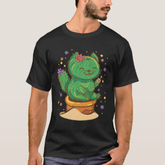 Sappige kat zittend in bloem cactus pot bloemen t-shirt