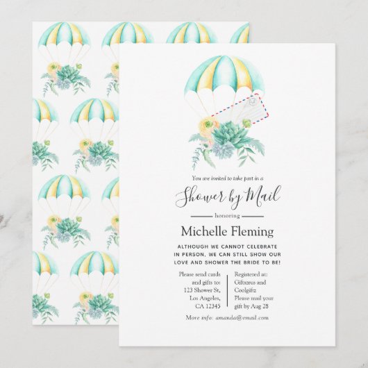 Sappige parachute bruiloft of babyshower per post kaart (Voorkant / Achterkant)