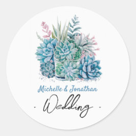 Sappige planten waterverf bruiloft ronde sticker