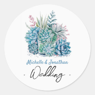 Sappige planten waterverf bruiloft ronde sticker