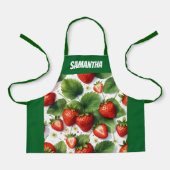 Sappige rijpe verse aardbeien met groene bladeren schort (Voorkant)