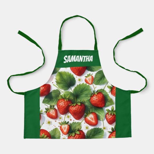 Sappige rijpe verse aardbeien met groene bladeren schort (Voorkant)