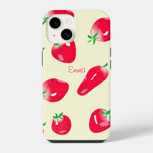 Sappige Rode Aardbeien (Beige) iPhone Hoesje (Achterkant)