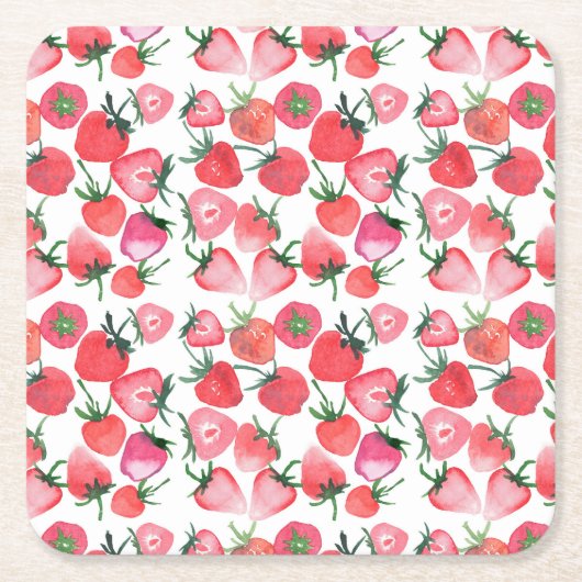 Sappige rode aardbeien Waterverf Kartonnen Onderzetters (Voorkant)