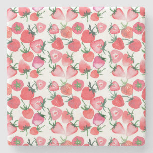 Sappige rode aardbeien Waterverf Stenen Onderzetter