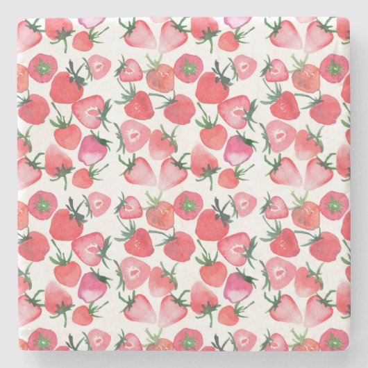 Sappige rode aardbeien Waterverf Stenen Onderzetter (Voorkant)