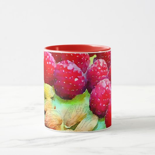 Sappige rode frambozen en amandelen Waterverf Mok (Midden)