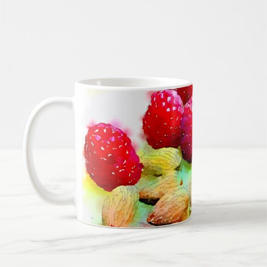 Sappige rode frambozen en amandelen Waterverf Mok (Links)