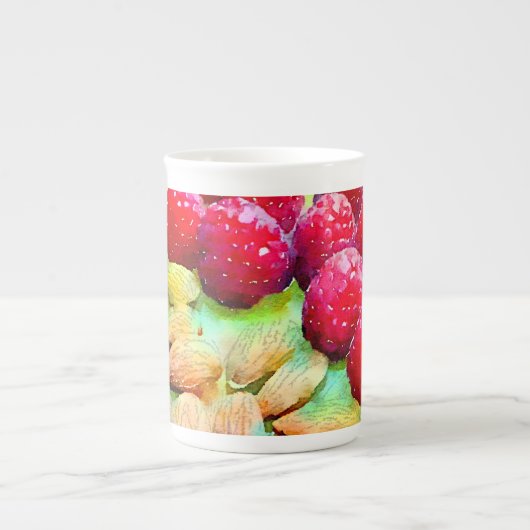 Sappige rode frambozen en amandelen Waterverf Porselein Kop (Voorkant)