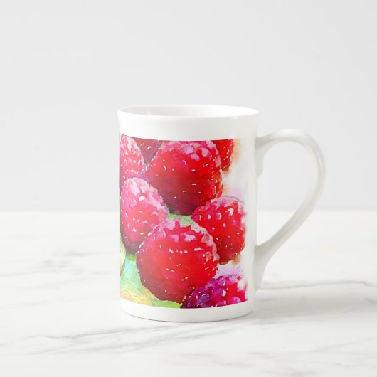 Sappige rode frambozen en amandelen Waterverf Porselein Kop (Rechts)