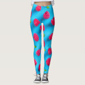 SAPPIGE RODE LYCHEE OP BLAUWE ACHTERGROND LEGGINGS (Voorkant)