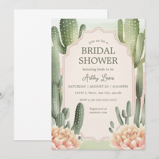 Sappige romantische bruiloft uitnodiging Cactus bo (Voorkant / Achterkant)