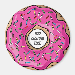 Sappige roze gestrooide donut aangepaste tekst magneet