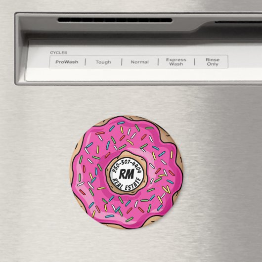 Sappige Roze Gestrookte Donut Aangepaste Tekst + I Magneet (Insitu (Vaatwasser))
