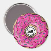 Sappige Roze Gestrookte Donut Aangepaste Tekst + I Magneet (Voorkant / Achterkant)