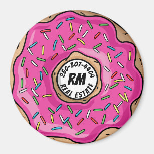 Sappige Roze Gestrookte Donut Aangepaste Tekst + I Magneet