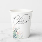 Sappige Roze Gouden Groene Bladeren Elegant Modern Papieren Bekers (Achterkant)