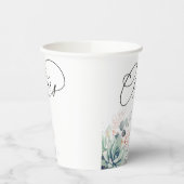 Sappige Roze Gouden Groene Bladeren Elegant Modern Papieren Bekers (Links)