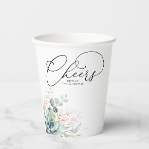 Sappige Roze Gouden Groene Bladeren Elegant Modern Papieren Bekers