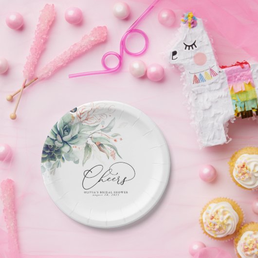 Sappige Roze Gouden Groene Elegante Moderne Proost Papieren Bordje (Feest)