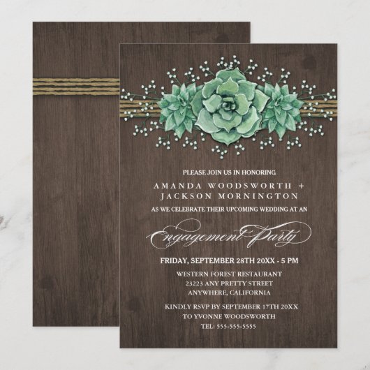 Sappige Rustieke Uitnodigingen voor Verlovingsfees (Voorkant / Achterkant)