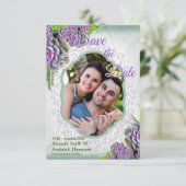 Sappige tinten van Zeegroen, Paars Save the Date (Staand voorkant)