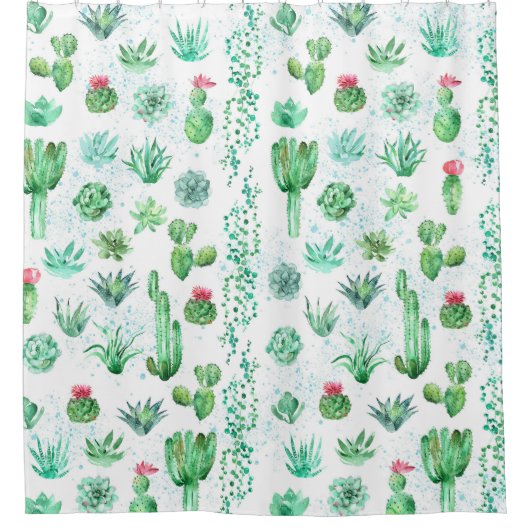 Sappige Tuin: Waterverf Naadloze Achtergrond. Douchegordijn (Voorkant)