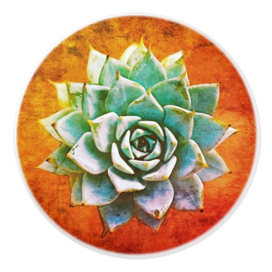 Sappige Waterverf op Oranje Roest Keramiek Keramische Knop (Voorkant)