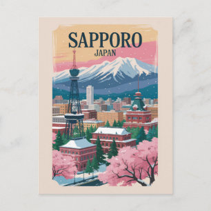 Sapporo Japan Illustratie Reis Kunst Vintage Briefkaart