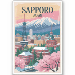 Sapporo Japan Illustratie Reis Kunst Vintage Sticker