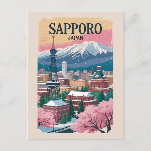 Sapporo Japan Illustration Travel Art Vintage Briefkaart (Voorkant)