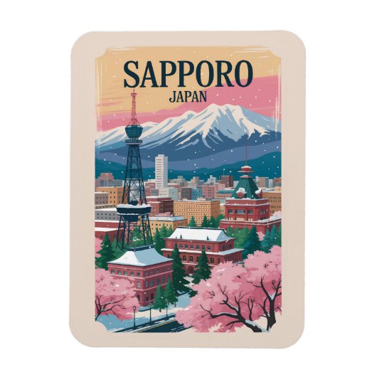 Sapporo Japan Illustration Travel Art Vintage Magneet (Verticaal)