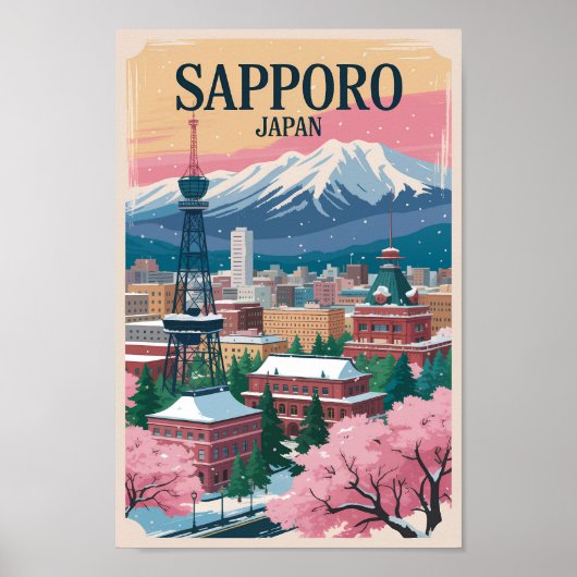 Sapporo Japan Illustration Travel Art Vintage Poster (Voorkant)